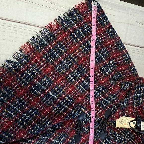 2 FOR 20 SALE St. John’s Bay Plaid Fringe Toggle Button Poncho One Size - Picture 8 of 11